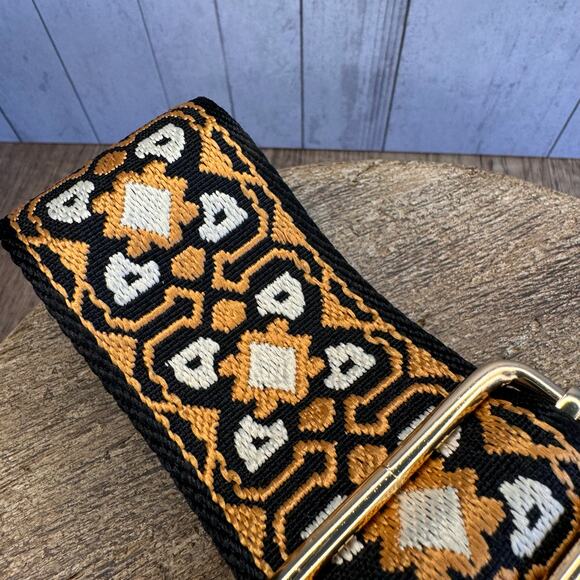Tan Black Boho Purse Strap Crossbody Bag Neutral Guitar Strap NEW - Picture 2 of 5